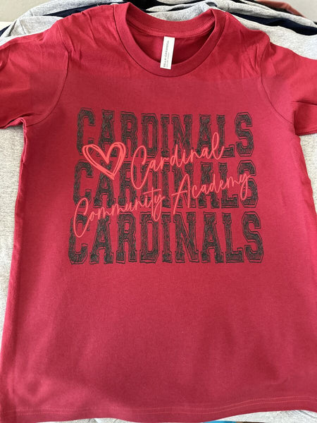 Stacked Cardinals Scribble w/heart - Adult